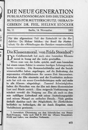 Nr. 11. Berlin, 14. November 1911.