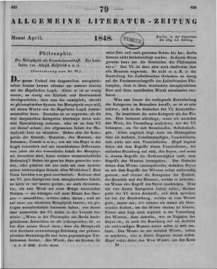 Helferich, A: Die Metaphysik als Grundwissenschaft. Ein Leitfaden. Hamburg, Gotha: Perthes 1846 (Fortsetzung von Nr. 78)