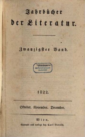 Jahrbücher der Literatur, 20. 1822