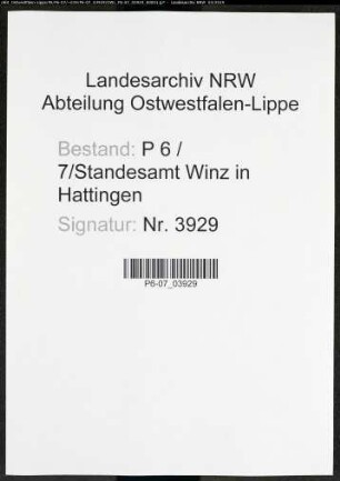 Sterberegister Standesamt Winz in Hattingen