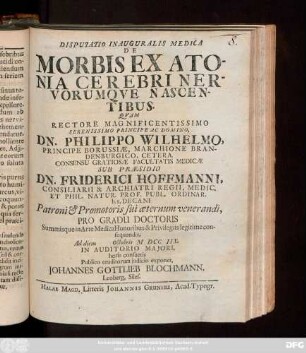 Disputatio Inauguralis Medica De Morbis Ex Atonia Cerebri Nervorumque Nascentibus