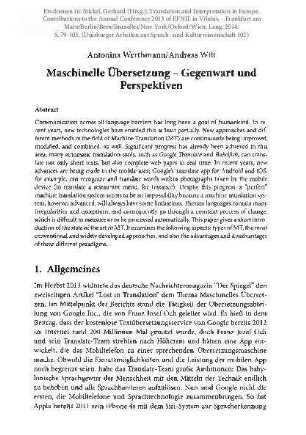 Maschinelle Übersetzung – Gegenwart und Perspektiven