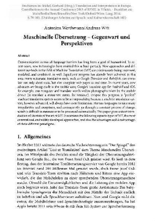 Maschinelle Übersetzung – Gegenwart und Perspektiven