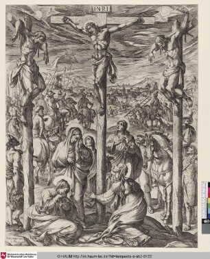[Christus am Kreuz; The crucifixion; Jésus Christ attaché en croix au milieu de deux larrons]