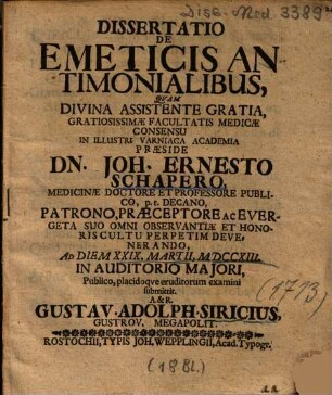 Dissertatio De Emeticis Antimonialibus