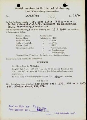 Rügemer, Ilsa Lotte, Dr.