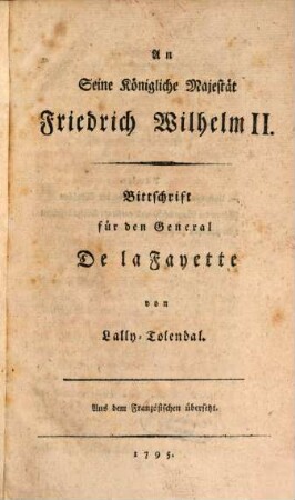 Bittschrift für LaFayette