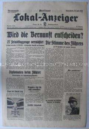 Tageszeitung "Berliner Lokal-Anzeiger" u.a. zur Reaktion des Auslands auf die Rede Hitlers