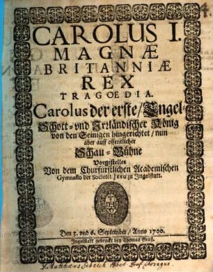 Carolus I. Magnae Britanniae Rex : Tragoedia