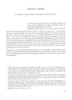 Un évêque et son temps, Advence de Metz (858 - 875)
