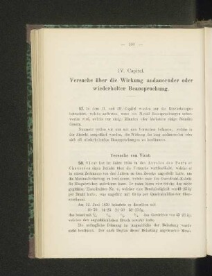 IV. Capitel. Versuche über die Wirkung andauernder oder wiederholter Beanspruchung.