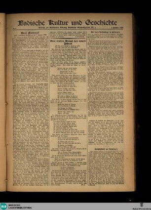 Karlsruher Zeitung, Badische Kultur und Geschichte Nr.1