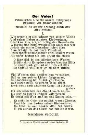 Text-Karten, ohne Nummern: Der Vater! (mit Zensurvermerk 12.10.1915)