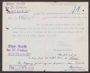 Schriftverkehr über die Ausstellung eines Stammrollenauszuges von Eugen Digele