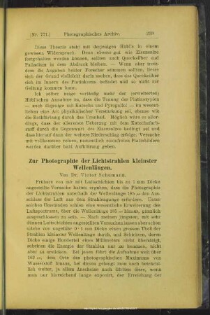 Zur Photographie der Lichtstrahlen kleinster Wellenlängen