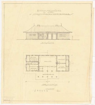 Straßenbahn-Wartehalle: Ansicht, Grundriss 1:100