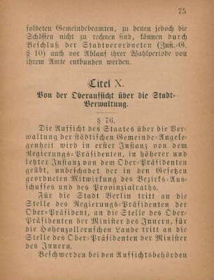 Titel X. Von der Oberaufsicht über die Stadtverwaltung