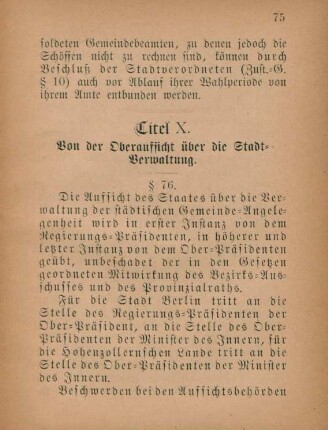 Titel X. Von der Oberaufsicht über die Stadtverwaltung