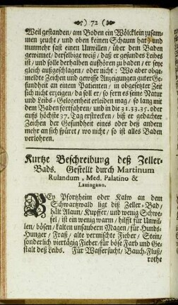 Kurtze Beschreibung deß Zeller-Bads.