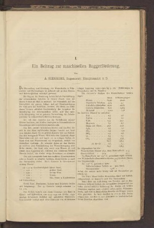 I. Ein Beitrag zur maschinellen Baggerförderung.