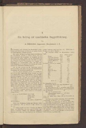 I. Ein Beitrag zur maschinellen Baggerförderung.