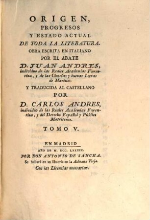 Origen, Progresos Y Estado Actual De Toda La Literatura, 5