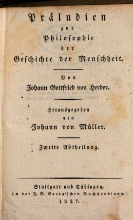 Präludien zur Philosophie der Geschichte der Menschheit, 2