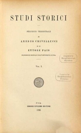 Studi storici. 1. 1892