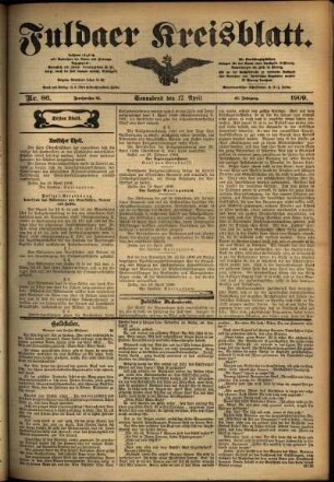 Erste Ausgabe vom Samstag, den 17. April 1909.
