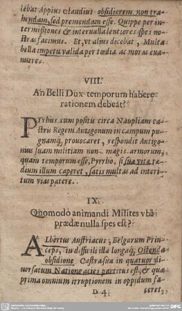 VIII. An Belli Dux tempram habere rationem debeat?