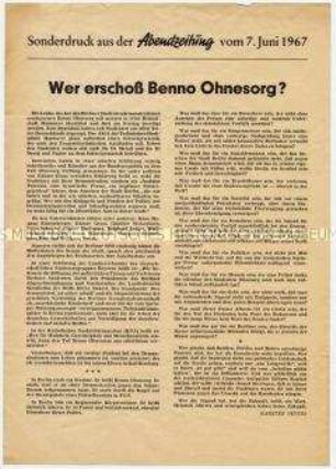 Sonderdruck der "Abendzeitung" zum Tod von Benno Ohnesorg