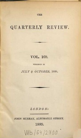 The quarterly review, 169 = No. 337 - 338. 1889