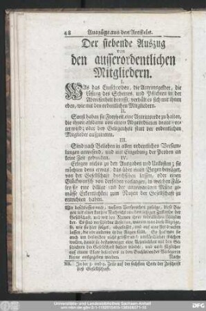 Der siebende Auszug von den ausserordentlichen Mitgliedern.