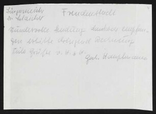 Brief von Gerhart Hauptmann an Ernst Blaicher, geschrieben von Annie Pollak