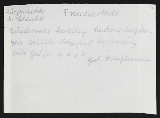 Brief von Gerhart Hauptmann an Ernst Blaicher, geschrieben von Annie Pollak