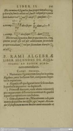P. RAMI ALGEBRAE LIBER SECUNDUS DE AEQUATIONE: AB EODEM SCHOnero emendatus.