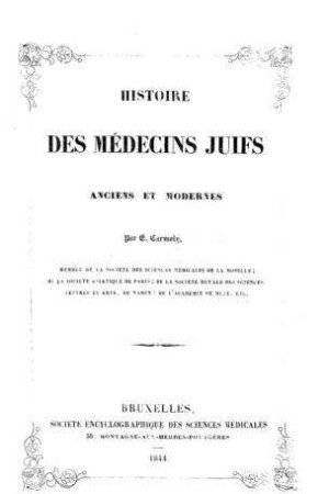 In: Histoire des médecins juifs anciens et modernes ; Band 1