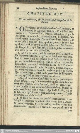 Chapitre XIV. Des cas reservez, & de la raison de congedier de la Societé
