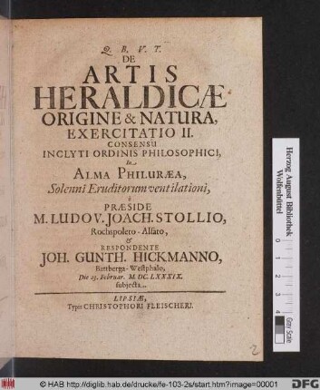 De Artis Heraldicae Origine & Natura, Exercitatio II.