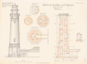 Elektrisches Leuchtfeuer, Helgoland: Ansicht, Schnitte 1:100