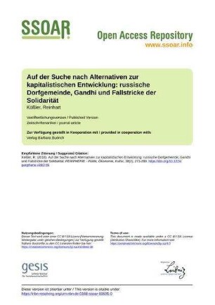 Auf der Suche nach Alternativen zur kapitalistischen Entwicklung: russische Dorfgemeinde, Gandhi und Fallstricke der Solidarität