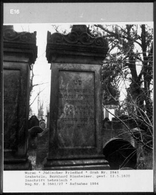 Grabstein von Bernhard Sinsheimer (gestorben 1870.05.12)