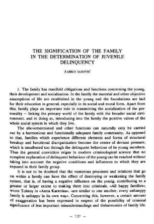 737-742, The significance of the family in the determination of juvenile delinquency