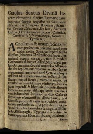 Carolus Sextus Divina ...