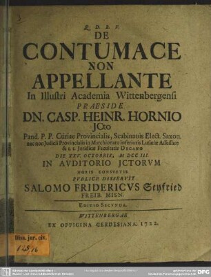 De Contumace Non Appellante In Illustri Academia Wittenbergensi