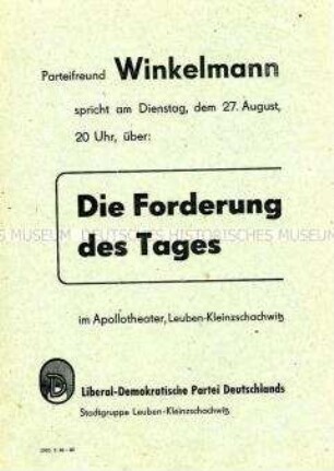 Einladung der LDPD Leuben-Kleinzschachwitz zu einer Versammlung in Vorbereitung der Gemeindewahlen 1946
