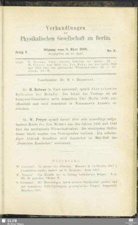 Nr. 5. Sitzung vom 8. März 1889