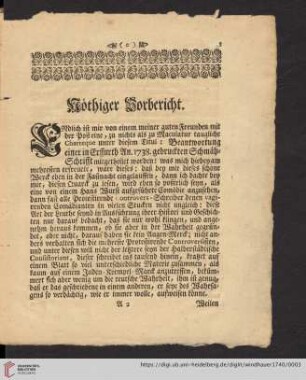 Nöthiger Vorbericht