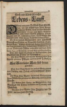 Hoch- und Christ-Adelicher Lebens-Lauff
