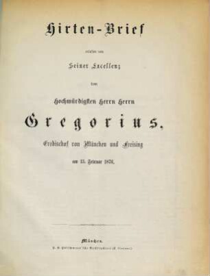 Hirtenbrief. 1876, 13. Febr.